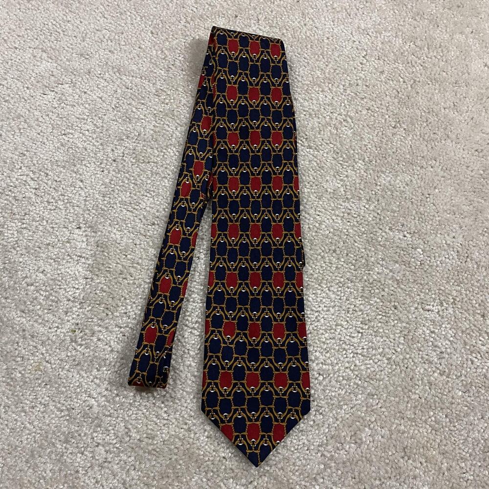 VTG Flying Scotsman Tie Mens Blue Silk Equestrian Geometric Woven USA Necktie